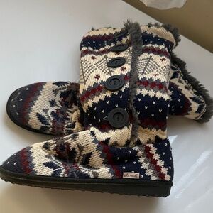 Muk Luks Patterned Knit Button Boots